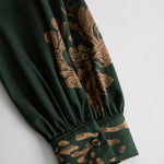 Retro Silhouette Printed Green Faux Suede Tassel Maxi Dress