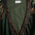Retro Silhouette Printed Green Faux Suede Tassel Maxi Dress
