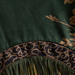 Retro Silhouette Printed Green Faux Suede Tassel Maxi Dress