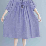 French o neck lantern sleeve clothes For Women pattern black Plaid Dresses summer