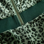 Retro Elegant Green Leopard Print Hooded Velvet Jumpsuit