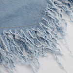 Casual Loose Vintage Denim Short Sleeve Shirt Tassel Mini Dress