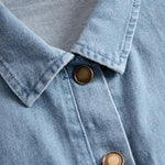 Casual Retro Light Blue Denim Flared Long-Sleeved Wide-Leg Raw Edge Jumpsuit