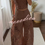 Sienna Embroidered Cut-Out Palazzo Pants Two-Piece Set