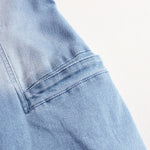 Casual Retro Light Blue Denim Flared Long-Sleeved Wide-Leg Raw Edge Jumpsuit