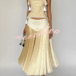 Fashionable Lace Appliqu¨¦ Tassel Hem Vacation Maxi Skirt