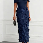 Classic 3D Floral Embroidery Off The Shoulder Short Sleeve Sheath Midi Dress
