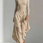 Beige Boat Neck Top and layered wide-leg trouser set