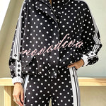 Lucienne Polka Dot Striped Star Print Zipper High Neck Pocket Sporty Jacket