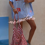 Piper Unique Lobster Ocean Embroidery Pattern Half Sleeve Oversized Shirt