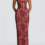 Sian Floral Lace Contrast Structural Detail Back Lace-up Strapless Slit Maxi Dress