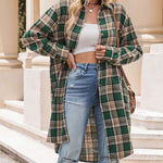 Zeagoo Plaid Longline Button-Up Shacket Lapel Neck Long Sleeve Shirt Pocket