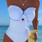 Slimming Strapless Striped and Checkered One-Piece Swimsuit