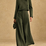 Asymmetric Cropped Jacket and Wide-Leg Trousers Set