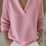 Loose-fit V-neck knit sweater for autumn and winter