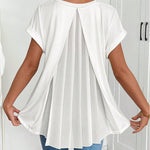 Women's V-neck short-sleeve top with back pleats