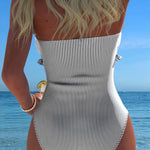 Slimming Strapless Striped and Checkered One-Piece Swimsuit