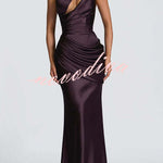 Emina Satin One Shoulder Asymmetrical Neck Cutout Back Lace-up Drape Maxi Dress