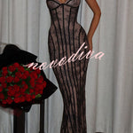 Sian Floral Lace Contrast Structural Detail Back Lace-up Strapless Slit Maxi Dress