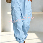 Street Style Solid Color High Waist Pocketed Loose Fit Cargo Pants