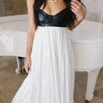 Stylish Leather Patchwork Suspender Casual Vacation Style Maxi Dresses