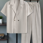 KZZ Men's Notched-Lapel Two-Piece Loungewear Set