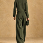 Asymmetric Cropped Jacket and Wide-Leg Trousers Set