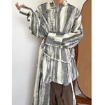 Vintage Tie-dye Ribbon Stand Collar Pleated Shirt