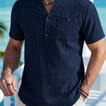 KZZ Men's Summer V-Neck Short-Sleeve Shirt