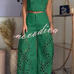 Sienna Embroidered Cut-Out Palazzo Pants Two-Piece Set