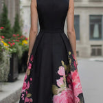 Elegant Sleeveless Midi Dress With Floral Printed