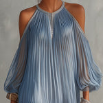 Celeste | Mini Blue Dress with Off-Shoulder Ruching and Lace Hem
