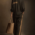 Retro Casual Color-Block Striped Two-Piece Set