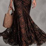Lucilla | Black two-piece set with printed brown mermaid skirt