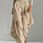 Delphine | Beige Boat Neck Top and Wide Ruffled Pants