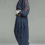 Casual Polka-Dot Chiffon Loose-Fit Long-Sleeve Top and Pants Set(Belt included)