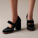 Square-toe Bow High Heels