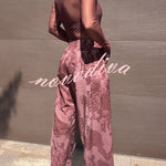 Free Moment Animal Print Metal Ring Design Pocket Wide Leg Pants