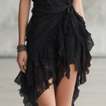 Jennifer | Black Mini Lace Dress with Ruffles and Tie Neckline