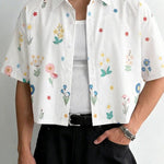 KZZ Men's Short-Sleeve Casual Floral Shirt