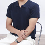KZZ Summer Solid-Color V-Neck Short-Sleeve Polo Shirt