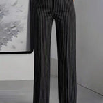 Women's High-Waisted Vertical-Striped Wide-Leg Suit Pants for Commuting