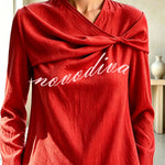 Draped Twist-Front Textured Blouse