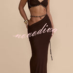 Emara Stretch Mesh Hand Beaded Trim Gathered Sweetheart Crop Halter Vacation Tank