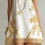 Héloïse | Mini Dress in White Lace with Golden Patterns