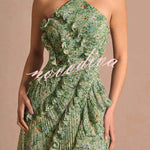 Dream Ode Lily Pad Style Pleats and Ruffles Halter Gown Maxi Dress