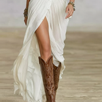 Aurora™ | Long Linen Dress with Inverted Collar