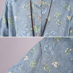 Vintage Floral Printed Ramie Cotton Loose Midi Dress