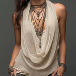 Sexy halter neck V-neck backless fitted knit top