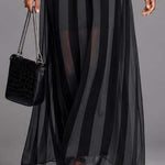 Gothic Striped Mesh Long-Sleeve Maxi Dress(Belt included)